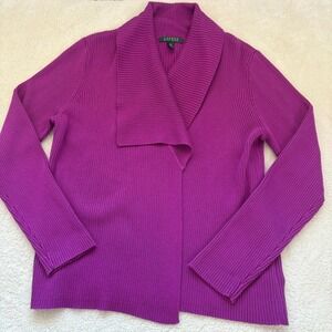 Lauren Ralph Lauren Cardigan Ribbed Knit Shawl Collar‎ Women's XL Magenta